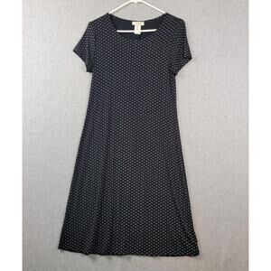 Peony Black Geometric SS Midi Shift Dress Women’s Medium Nylon Stretch